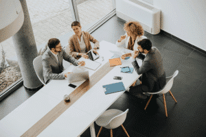 Multiethnic business people working together in the office Agile workforce strategies